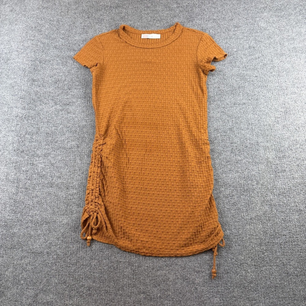 FP Beach Dress Womens Small Orange Textured Ruched Side T-Shirt‎ Beaded